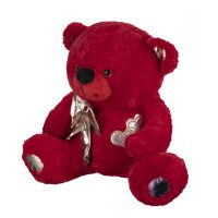 عروسک خرس قرمز پاپیون طلایی
