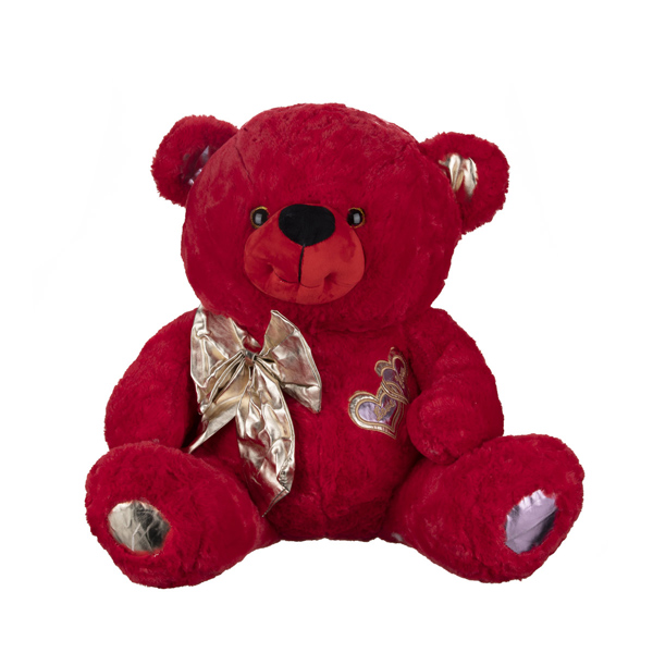 عروسک خرس قرمز پاپیون طلایی